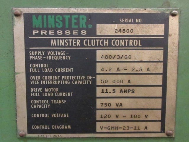 45 Ton, Minster #5, OBI press, 3" stroke, 12.75" Shut Height, 90-180 SPM, Eddy current drive, 7.5 HP - Image 8