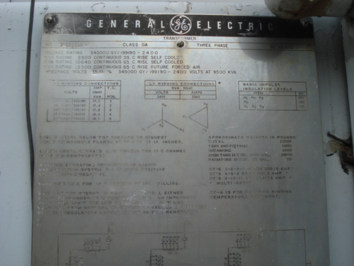 9500 KVA 34500GY/199190 Primary, 2400 Secondary, General Electric transformer - Image 5