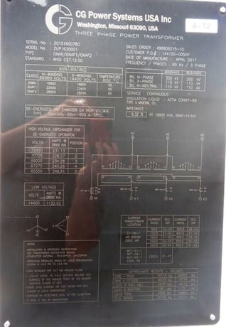 16/28 MVA 69000 Wye Primary, 14400 Delta Secondary, CG Power, unused surplus, 2017 - Image 5