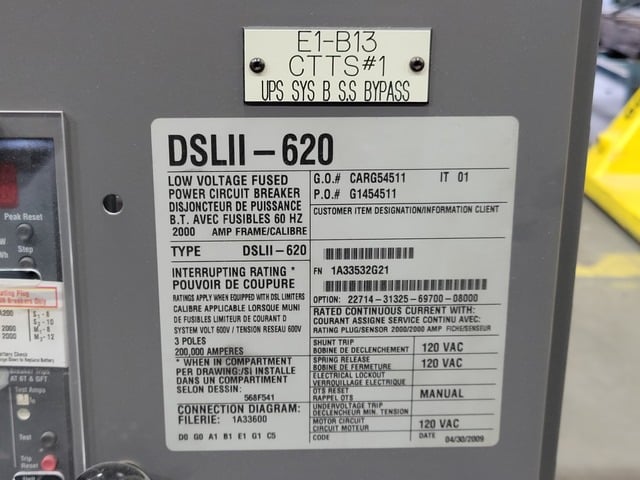 2000 Amps, Eaton Cutler-Hammer, DSLII-620, 3-pole low voltage fused pwr circuit brkr - Image 8