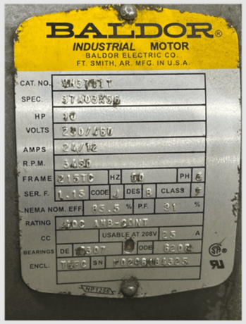 10 HP 3450 RPM Baldor VM3711T, Industrial Motor with PVF 10-120 Nema Pump - Image 4