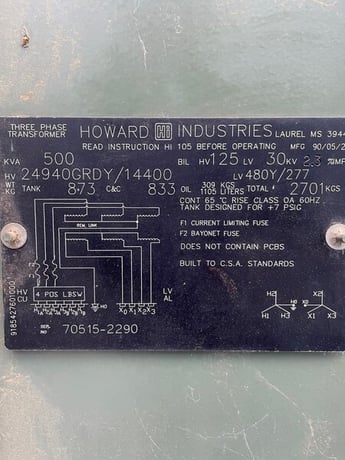 500 KVA 24940Grdy/14400 Primary, 480Y/277 Secondary, Howard, padmount transformer - Image 2