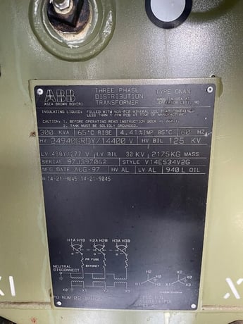 300 KVA 24940GrdY/14400 Primary, 480Y/277 Secondary, ABB, padmount transformer - Image 2