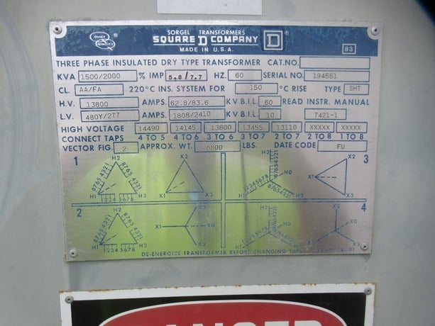 1500/2000 KVA 13800 Primary, 480/277 Secondary, Square D, 3 phase, substation transformer - Image 2