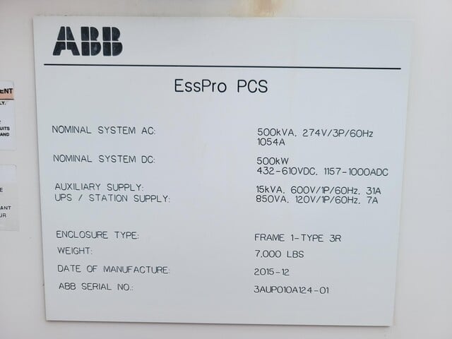 500 KW ABB #EssPro PCS Smart inverter for Microgrid equiment, 2015 - Image 6