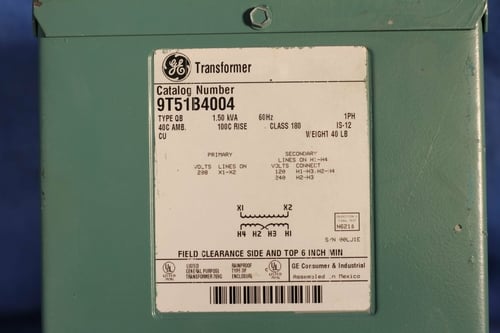 1.50 KVA 208 Primary, 120/240 Secondary, General Electric 9T51B4004 transformer, 1 yr warranty - Image 4