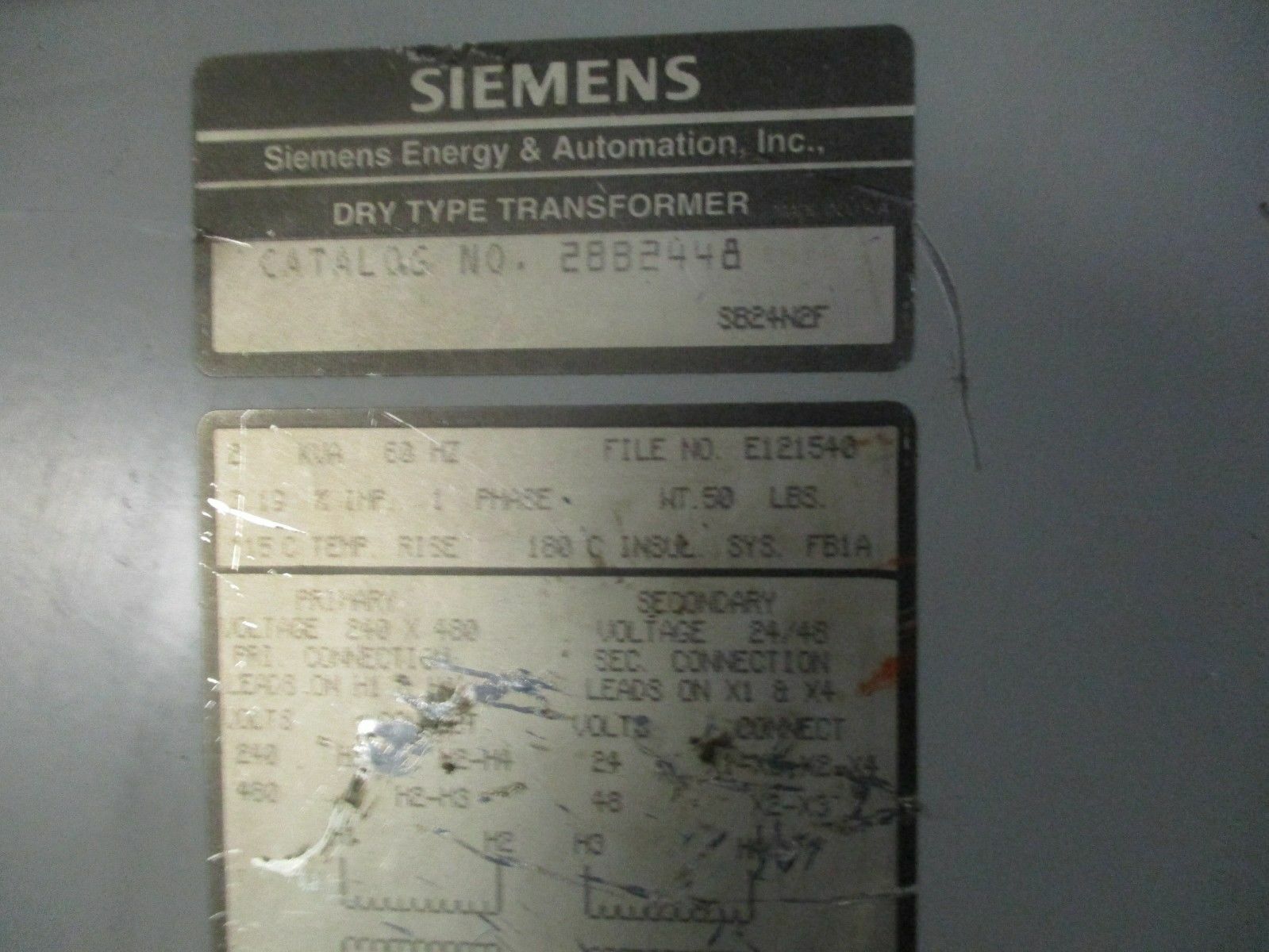 2 KVA 240x480 Primary, 24/48 Secondary, Siemens 2BB2448 Buck Boost transformer, 1 yr warranty - Image 6