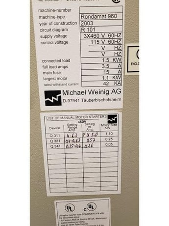 Weinig #R960, Profile Grinder, 9-29/64" amx tool width, 11-13/16" max cutting circle, 8-7/8" max grinding - Image 7