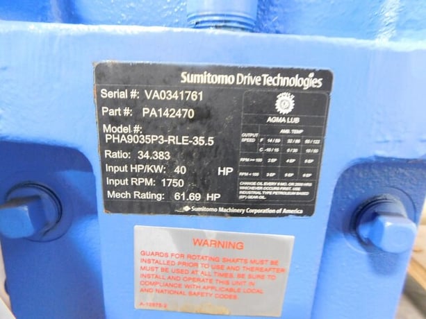 40 HP @ 1750 RPM, Sumitomo #PHA9035P3 Paramax 9000 gear reducer, 34.38 ratio, new - Image 9