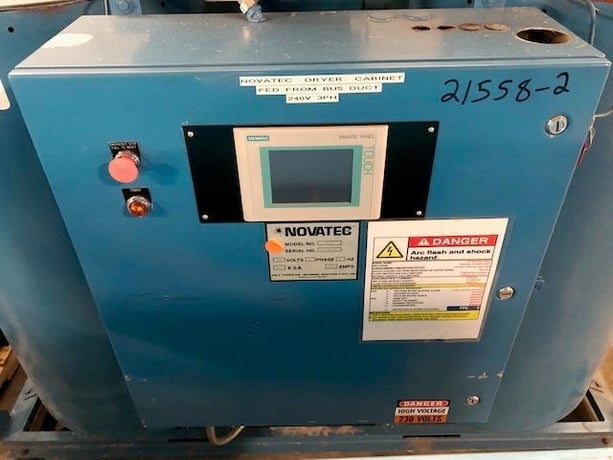 Novatec desiccant dryer with touch screen control, includes (2) approx 1000 lb. hoppers w/receivers - Image 2