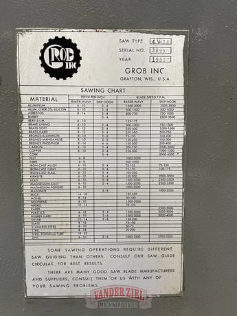 18" x 12" Grob #4V-18, vertical band saw, 28" x 24" x 2-1/2" table, serial #3895, 1980, #16216 - Image 9