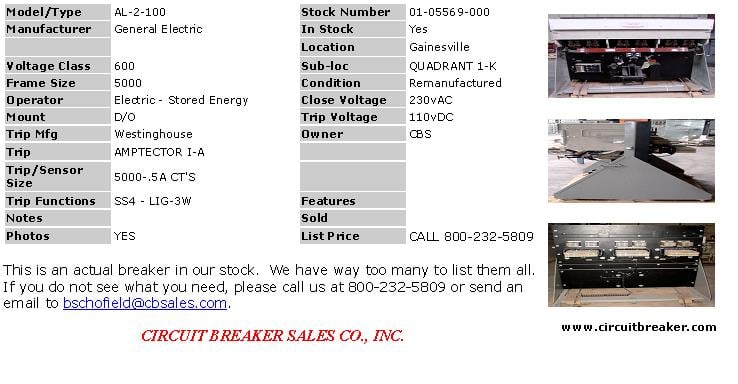 6000 Amps, General Electric, AL-2-100, electrically operated, drawout, w/cell - Image 1