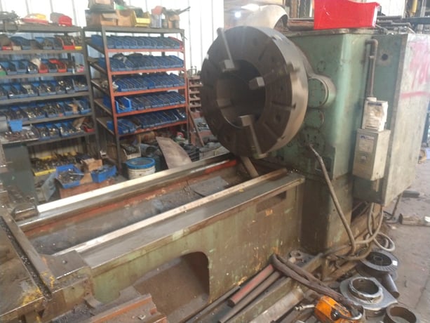 42" x 120" Lansing #G-42-16.5, 16.5" hollow spindle engine lathe, twin 40" chucks, 1986 - Image 1