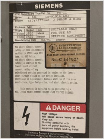 2500 Amps, Siemens ITE Switchboard FC-II, 480Y/277 Vac Distribution Panel TP2525SS - Image 6