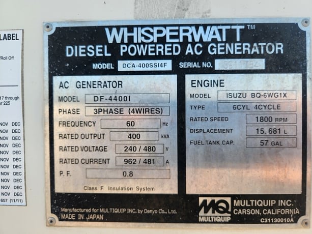 336 KW Multiquip #DCA400SSI4F, trailer mounted diesel generator, 10041 hours, 2016, $85k - Image 7