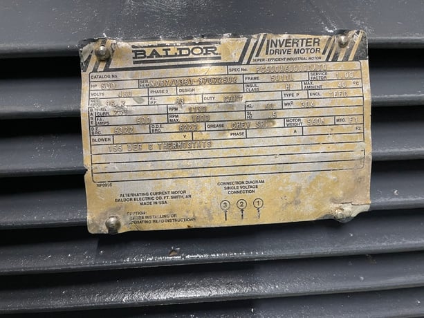 500 HP 1190 RPM Baldor, Frame 5011L, TEFC, 6322ZZ, 6222ZZ, thermostats, 460 Volts - Image 2