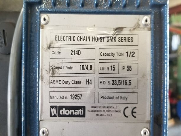 .5 Ton, Donati DMK #214D, electric chain hoist, 16-4.8 FPM, pendant Control, chain bucket - Image 8