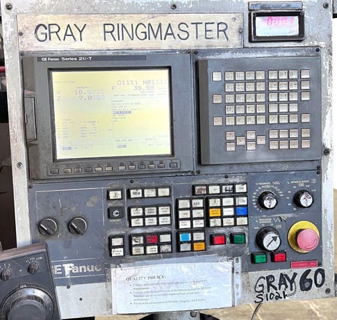 60" Gray #Ringmaster, 64" sw, 4-jaw, Fanuc 21i-T, 5 turret, chip conveyor - Image 3
