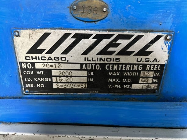 2000 lb. Littell #20-12, non-powered reel, 12" width, 48" outside dimensions, 16"-20" ID, 3 coil keepers - Image 4