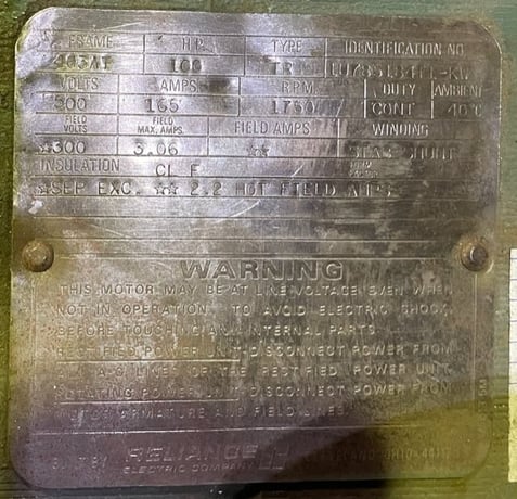 100 HP 1800 RPM Reliance, Frame 403AT, DPFVBB, 500 VA, 300 VF - Image 1