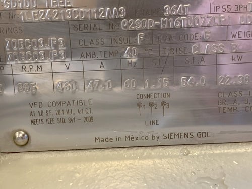 30 HP 885 RPM Siemens, Frame 364T, 460 Volts, unused - Image 6