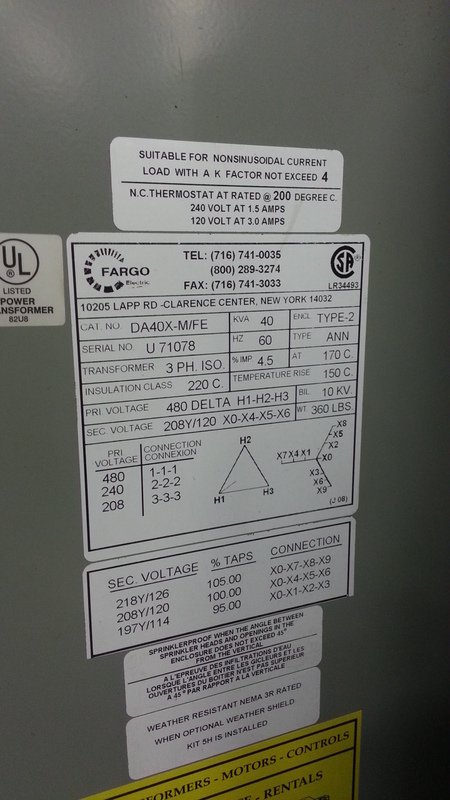 40 KVA 480 Primary, 208Y/120 Secondary, Fargo 3 phase Transformer - Image 2