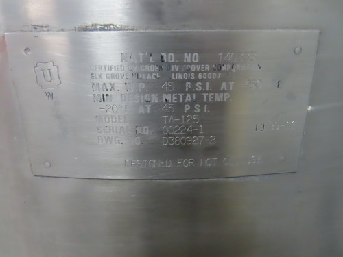 125 gallon Groen #TA-125, Stainless Steel jacketed kettle with sweep scraper, 45 psi - Image 5