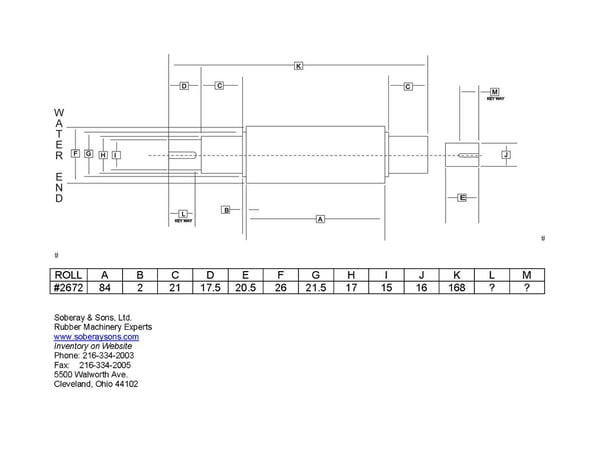 26" x 84" Farrel mill roll, rear roll, cored for cooling, 17" bushing journals, corrugated surface - Image 2