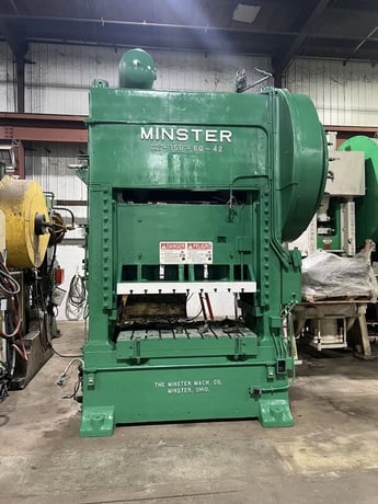 160 Ton, Minster #S2-150-60-42, straight side double crank press, 8" stroke, 27.5" Shut Height, air clutch & - Image 1