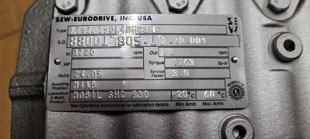 2 HP 1720 RPM Sew-Eurodrive KT57 DT90L4BMG2HR, Frame M4AB, TEFC, 24:1 Ratio, 230/460 Volts, Helical Bevel - Image 5