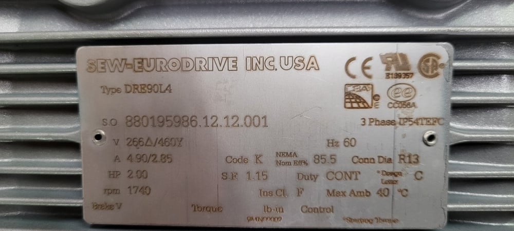 2 HP 1720 RPM Sew-Eurodrive KT57 DT90L4BMG2HR, Frame M4AB, TEFC, 24:1 Ratio, 230/460 Volts, Helical Bevel - Image 6