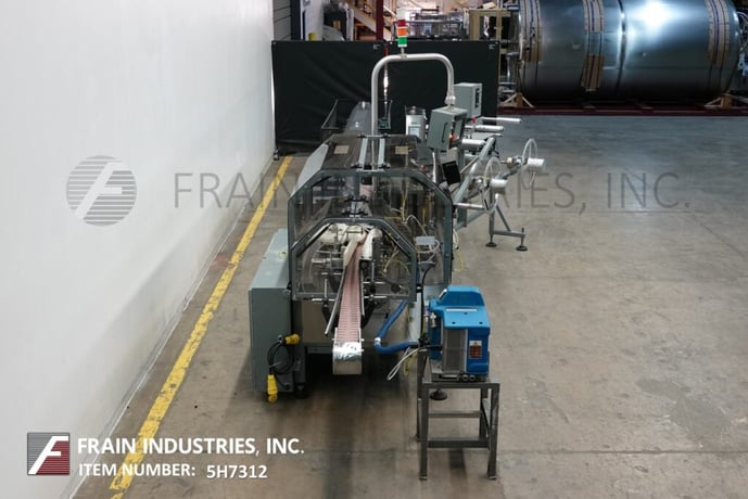 Trine #4500GS, Stainless Steel, roll fed, wrap around, hot melt glue labeler and shrink tunnel rated from - Image 4