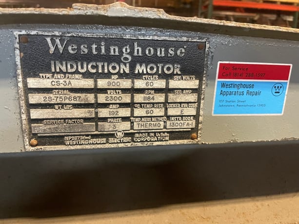 900 HP 1184 RPM Westinghouse, Frame CS-3A, induction motor, 1.15 service factor, 2300 Volts - Image 2