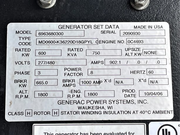 600 KW Generac #6967170800, diesel generator, 430 hours, #089254 - Image 6