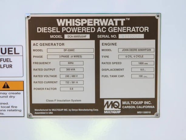240 KW Multiquip #DCA300SSJU4F, standby diesel generator, J Deere engine, 2015, #089438 - Image 6