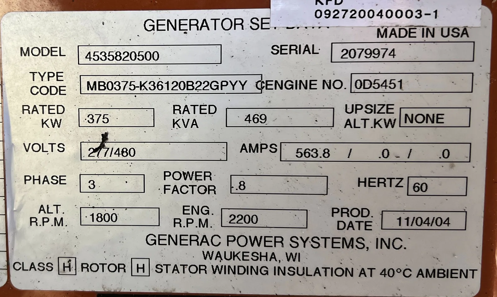 375 KW Generac #4535820500, diesel generator set, 277/480 Volts, 3-phase, 138 hours, Mitsubishi engine - Image 7