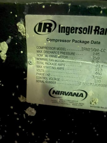 150 HP Ingersoll-Rand #LRN150H-CC, screw type, air cooled, s/n Nf50270u04088, 74450 hours, 2004 - Image 2