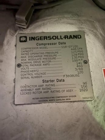 100 HP Ingersoll-Rand #SSR-EP100-2S, screw type air compressor, air cooled, s/n f3808u91 - Image 1