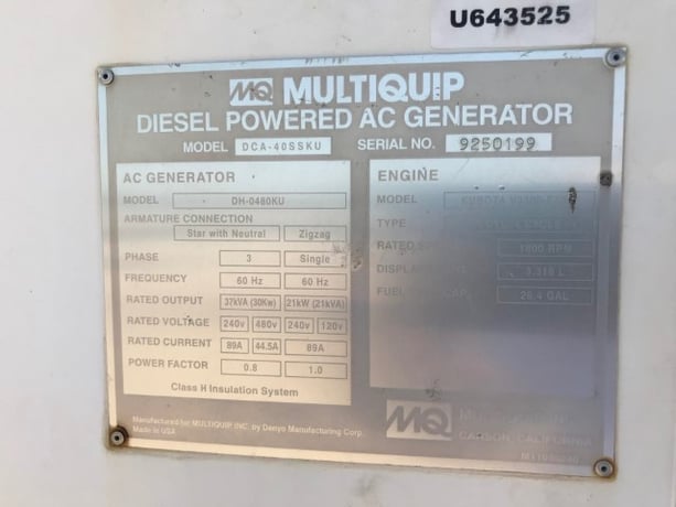 31 KW Multiquip #DCA40SSKU, trailer mounted diesel generator, sound attenuated enclosure, 992 hours, 2013 - Image 7