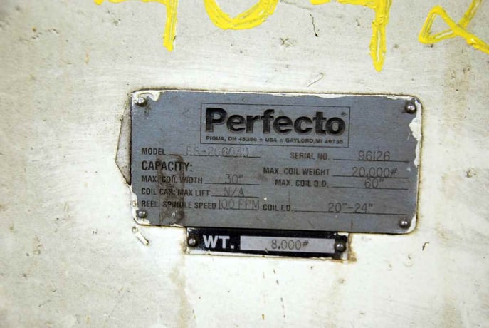 20000 lb. Perfecto #RS-206030, single uncoiler, 30" width, 60" outside dimensions, 20"-24" ID, 3-arm - Image 5