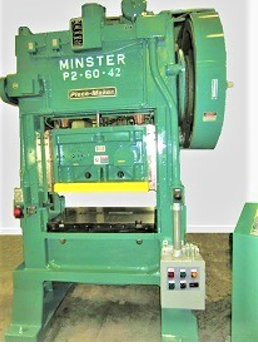 60 Ton, Minster #P2-60, straight side press, 3" stroke, 13.5" Shut Height, 42" x25" bed, 0-200 SPM, warranty - Image 1
