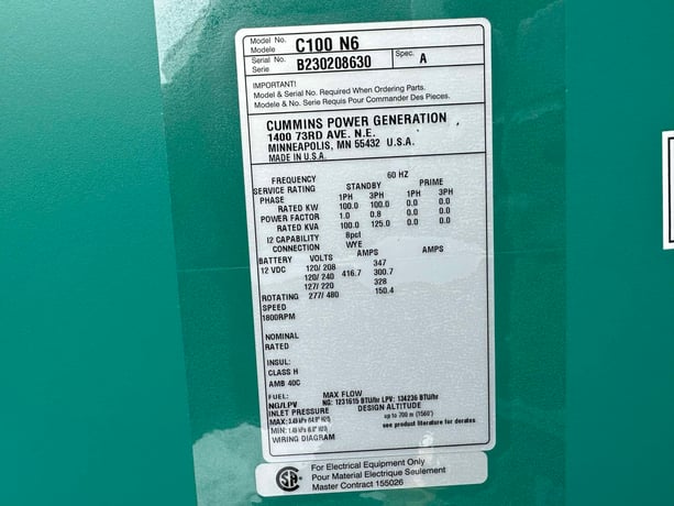 100 KW Cummins #C100N6, Natural gas/propane generator set, 120/208 Volts,new, 2 yr warranty, 2023 - Image 8