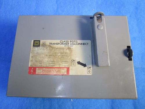 Square D Series B Class 9070 transformer disconnect, 600 VAC, 1 yr warranty, new - Image 1