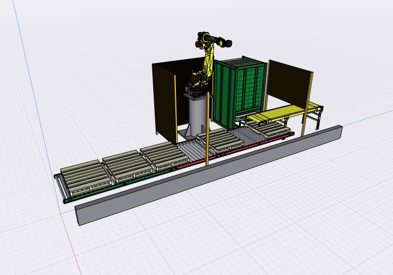 Fanuc, 165, Robotic Palletizing System, R-2000iA Controller, 5' x 24" belt conveyor, 10' Pallet Conveyor - Image 1