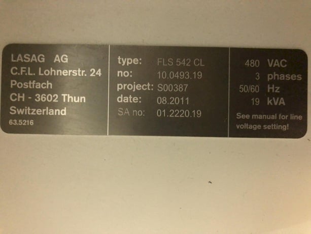 Rofin Lasag #FLS-542CL, Solid state laser power source, 500 watts, Stock18558 - Image 3