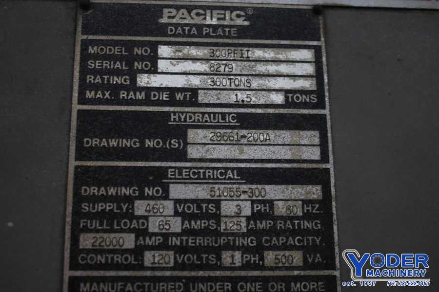 300 Ton, Pacific #300PFII Pressformer-II, hydraulic C-frame press, 12" stroke, #76330 - Image 7