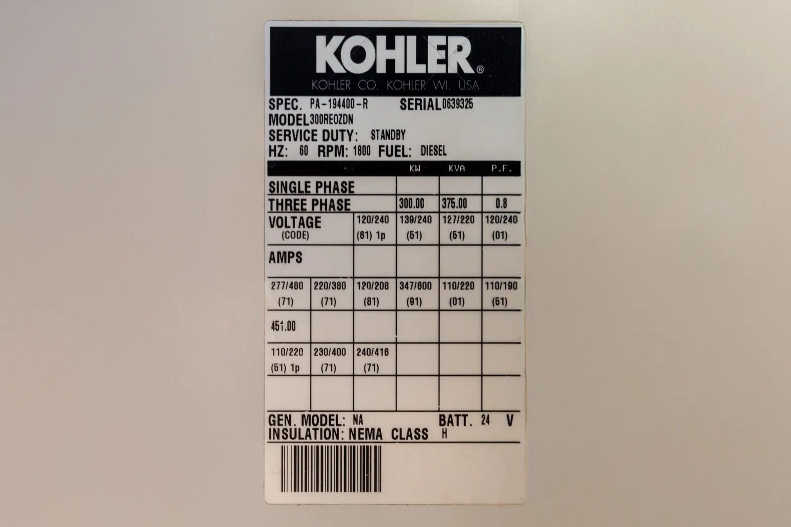 300 KW Kohler, diesel generator set, enclosure mounted on trailer, 277/480 Volts, 1999, #089607 - Image 6