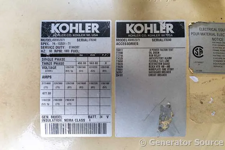 450 kW Kohler 450ROZD71 Detroit Diesel Generator, 277/480 Volts, 1412 Hours, Weatherproof - Image 6