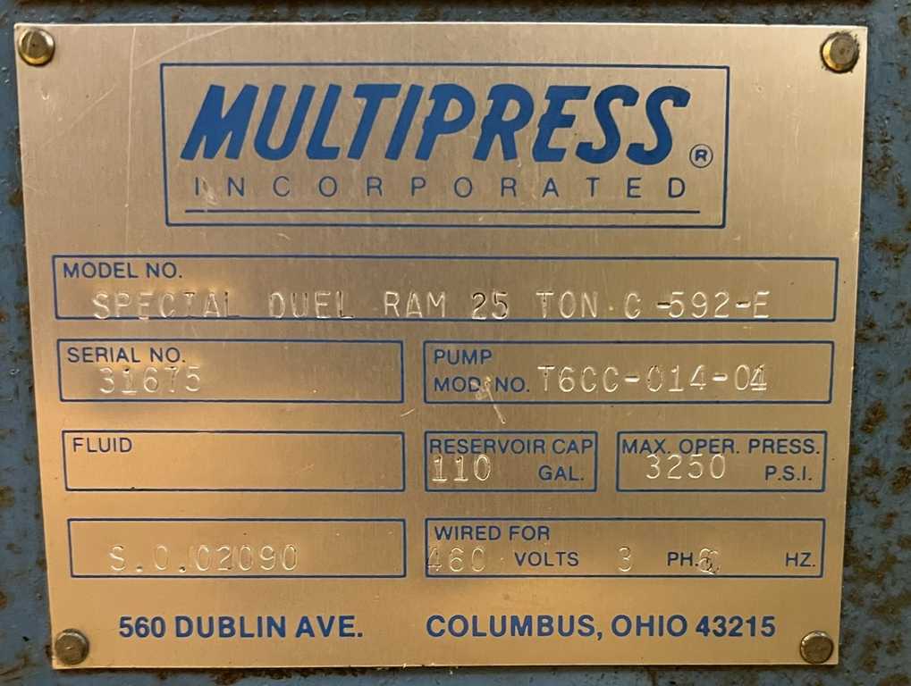 25 Ton, Multipress #C-592-E, C-frame press, dual ram - Image 3