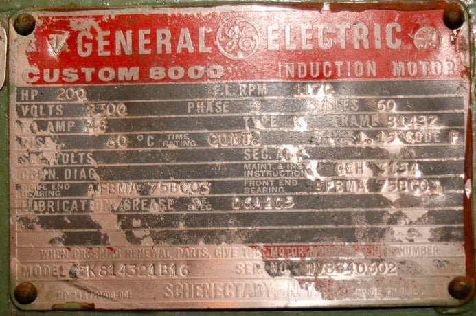 200 HP 1170 RPM General Electric, Frame 8143S, Drip-Proof Ball Bearing, 2300 Volts - Image 3